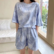 Urban 紮染休閒運動套裝 女款 夏季短袖短褲兩件式