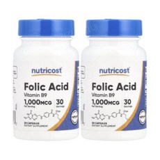 뉴트리코스트 엽산 폴릭애시드 1000mcg 30캡슐 2개 폴레이트 FolicAcid, 30정