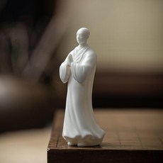 茶寵擺件創意白瓷小僧精品陶瓷人物茶桌茶臺茶空間裝飾茶香道配件, 1個, 白瓷隨風