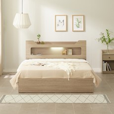 하포스 E0 3단 멀티 서랍 침대 프레임 S SS D Q (LED헤드 매트포함 지정일설치), 미니피스3단+하모니 헤드 (오크) 파워본넬 자가드