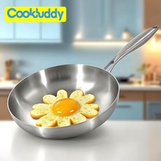 CookBuddy 스텐 후라이팬 인덕션 스텐팬 무연마제 스테인리스 프라이팬, 1개, 22cm