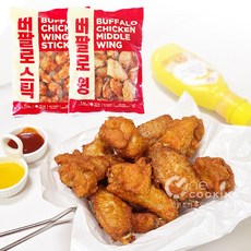 원쿠킹 버팔로 윙 스틱(1kg)+ 윙 날개(1kg) 2개 세트 윙봉 치킨 통닭 캠핑음식 비케이알 버팔로윙, 1개, 2kg