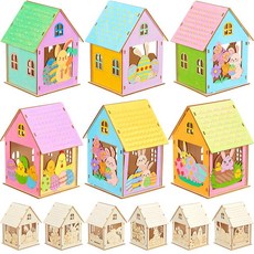 Jenaai 12 Sets Wooden Spring Houses Craft Kit DIY Bulk Easter Village 3D Wood Bunny House Crafts t, Jenaai 12 Sets Wooden Spring H