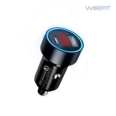 와이즈핏 PD 30W 고속 차량용 시거잭 LED C타입 QC3.0 듀얼포트, 블랙, 1개