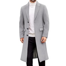 COOFANDY 남성용 트렌치 코트 롱 캐주얼 싱글 브레스트 오버코트 겨울 노치 칼라 울 혼방 피코트 포켓 포함 브라운. M