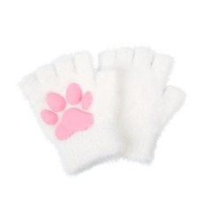 STAR 스타souce 귀여운 3D 고양이 발바닥 장갑 겨울용 따뜻한 플러시 핑거리스 추운 날씨용 터치 스크린 코스프레 여성용 화이트. 단일 사이즈 298506