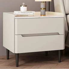 Tixpra 모던 인테리어 침대 협탁 2단 서랍형 완제품 배송 대리석 상판 북유럽 감성 미니멀 사이드 테이블, 1개, 흰색40CM*40CM*48CM