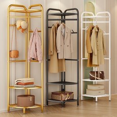 分區合理轉角衣帽架 加粗鋼材雙層置物架 落地臥室掛衣架牆角衣服簡易晾衣架多功能輕奢轉角, 硬鋼-白色【三層優質樺木板+衣鉤】,【旗艦品質/售後保證】
