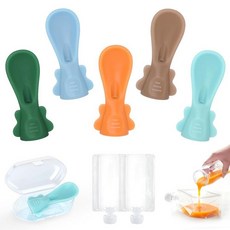 이유식 스타터 키트 - 재사용 가능한 식품 파우치 2개 및 식품 등급 실리콘 스푼 5개 BPA 프리 영양 여정을 시작 아기 및 유아를 위한 이상적인 휴대용 수유 솔루션, 프레시 컬러 5P/파우치 2P