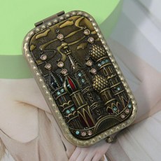 俄羅斯長方形雙面金屬鏡 創意摺疊便攜隨身鏡 迷你復古實心化妝鏡子, 1個, 城堡