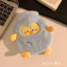 可愛企鵝註水熱水袋暖手迷你防爆卡通加厚毛絨灌水女生暖水袋肚子, 1個, 藍色小企鵝【毛絨套-防爆內膽】