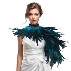 JEGERMIG 여성용 블랙 깃털 숄 가장 무도회 마녀 날개 망토 할로윈 말레피센트 코스튬 칼라 액세서리 Xp-cyan 원 사이즈