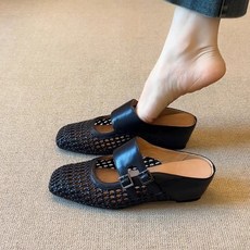 UN 중년여성 빈티지 짜임 샌들 봄 여름 레트로 메쉬 통기성 발편한 슬리퍼 슬립온 30대40대50대