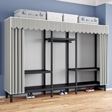 全鋼架衣櫃傢用臥室簡易組裝佈衣櫃出租房用結實耐用鋼管加粗加固, 材加厚15+螺絲加固+鋼板隔層,205寒江孤影/超強承重/頂層可放物