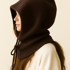 필로그레이 와이드핏 후드 니트 넥워머 남녀공용 바라클라바, 브라운, 1개