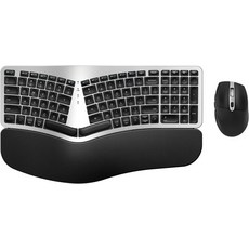 공학적 무선 키보드 마우스 EDJO Bluetooth2.4G 듀얼 채널 분할 디자인 부드러운 폼 팜레스트 4레벨 DPI 조절식 충전식 WindowsMac안드로이드버용, Silver