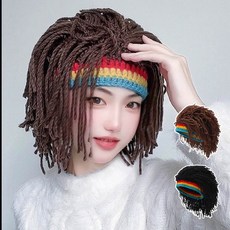 리빙릿 레게 머리 가발 니트 비니모자 파티 코스프레, 1개, 레게 블랙