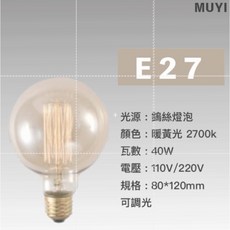 LED省電燈泡 復古工業風 G80 鎢絲110V40W 黃光, 1個, G80 鎢絲110V40W   黃光