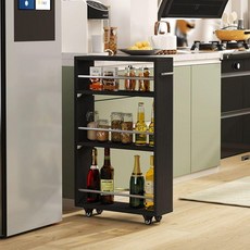 주방 틈새 수납장 서랍장 선반 빌트인 부엌 냉장고장, 조립형, 너비 15 깊이 55 블랙 월넛