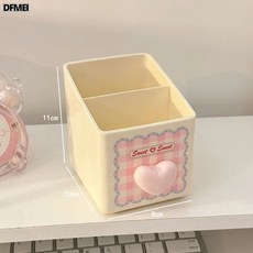 DFMEI 甜心少女抽屜式收納盒粉嫩桌面置物架化妝刷筒收納辦公雜物整理架, 1個, 粉色-雙格收納桶
