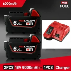 밀워키 밀워키 배터리용 M18B5 5AH 6AH 8AH 12AH M12-18FC 충전기 18V 4811-1850 1815 공구, 19 6Ah x2 charger x1