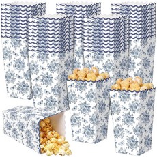 Geyoga 꿀벌 팝콘 박스 50개 15.2 x 7.6 6.1cm(6 3 2.4인치) 옐로우 버킷 일회용 종이 파티 캔디 스낵 용기 영화 밤 생일 브라이덜 베이비 샤워 용, 블루 플로럴