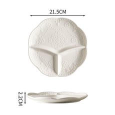 陶瓷分格餐盤 高級感傢用分餐盤 輕奢早餐盤 分隔大餐盤, 1個, 圓形白色分格盤