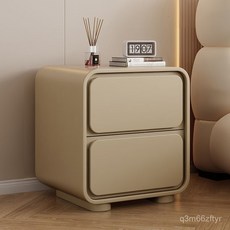 奶油風床頭櫃 皮質簡約現代小型臥室實木床邊櫃 極簡易免安裝收納櫃, 超纖皮+米白色,30x40x50cm, 1個