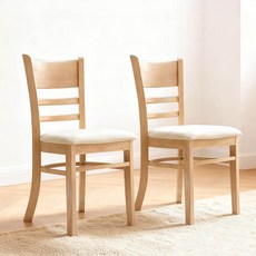 리비니아 케빈 원목 2인용 식탁의자 카페의자 원목의자 인테리어의자 1+1, 내츄럴(아이보리가죽방석), 2개
