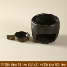 玖田燒 粗陶雙耳碗 一人份小火鍋恆溫爐具, 蠟燭爐子+蠟燭託套啞光黑, 1個
