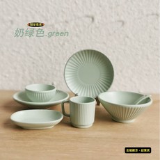 迷你仿真日式碗碟餐具七件套組，合金材質，袖珍娃娃屋微縮模型配件, 1個, 小號7件套（奶綠色.green）