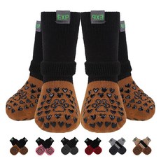 EXPAWL 울ORER 발을 핥는 것을 방지하는 미끄럼 방지 강아지 양말 겨울 눈 강아지 부츠 및 발바닥 보호 부츠 하트 그리퍼가 있는 견목 바닥용 소형 중형 대형견용, X-Small, 브라운