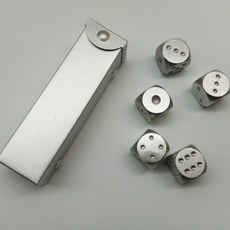 高級實心金屬骰子 重手感鋁骰 16mm彩色骰子套裝 附金屬盒 骰寶麻將骰, 1個, 銀色圓角5粒+（長方形盒子）