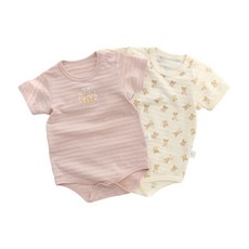 雪倫小舖 寶寶短袖包屁衣 2入純棉肩扣透氣嬰兒服 日系薄棉連身衣