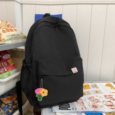 輕便簡約大學生女雙肩包書包初高中校園風大容量背包旅行電腦包, 黑色:不带挂件, 1個