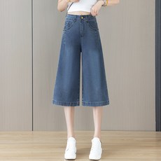 여성용 데님 6부 바지 여름 캐주얼 반바지 스트레이트 핏 루즈핏 하이웨이스트 슬림핏 얇은 7부 바지