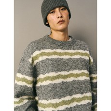 8 seconds 브러쉬 멀티스트라이프 라운드 니트 - 애쉬