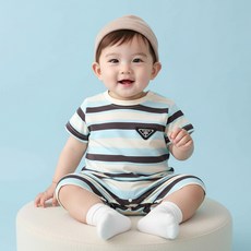 몽실이 멀티 스트라이프 반팔우주복