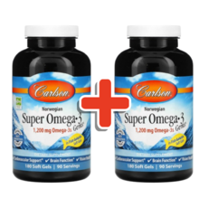 칼슨랩스 2개X Norwegian 슈퍼 오메가3 Gems 1200mg 소프트젤 180정(소프트젤 1정당 600mg), 2개, 180정