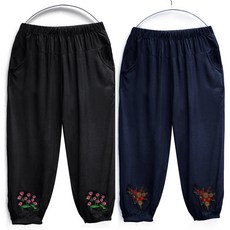 국민할매 할머니옷 여름 마느낌 밑단 꽃자수 몸빼바지 2P [BJS-31] 요양원옷