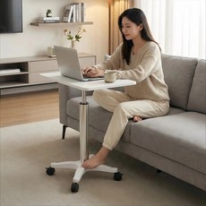 이동식 높이 조절 가능한 리프트형 소파 사이드 테이블, 흰색