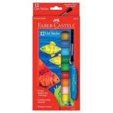 Faber-Castell 젤 스틱 - 아동용 트위스트 수채화 크레용 12개 브러시 포함, 12가지 오리지널 색상
