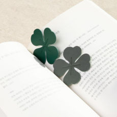 가띠 소가죽 네잎클로버 북마크 책갈피 대형 2개 세트, 그린+카키