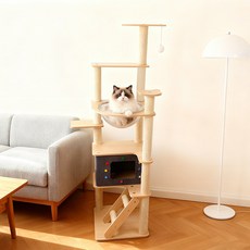 Bornoon 대형 캣타워 다용도 캣타워 튼튼 캣하우스 고양이 장난감, 1개, 블랙