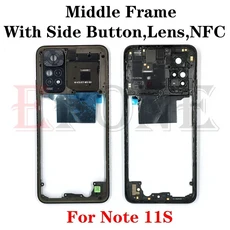 호환 Redmi Note 10 10S 11 11S Pro 4G 5G Max 중간 프레임 케이스 베젤 커버(사이드 버튼 카메라 렌즈, 02 Note 11S 4G Grey