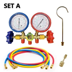 호환 호스 후크 포함 에어컨 압력 게이지 3 웨이 AC 진단 매니폴드 게이지 세트 프레온 R12 R22 R404A R13, 01 Set A
