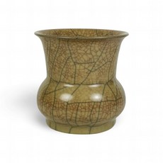 《博古珍藏》宋 哥窯米黃釉渣斗式尊 高12公分 早期收藏老件瓷器 博物館級文物, 1個