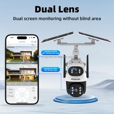 홍나에르 무선 태양광 패널 전원 보안 PTZ IP 카메라 ICam+ 듀얼 렌즈 8MP 4K WiFi 야외 감시 CCTV