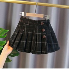 女童百褶裙 秋冬加絨加厚呢子格子裙 兒童寶寶洋氣外穿半身裙