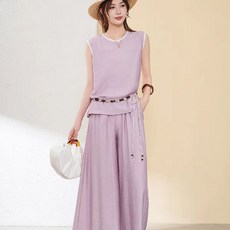 ORZQU 여성 여름 신형 레저 반팔 세트 루즈핏 와이드 팬츠 투피스